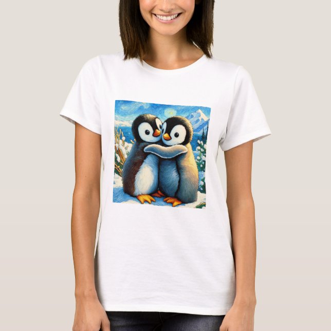 Camiseta Gêmeos pinguins, pés felizes, azul (Frente)