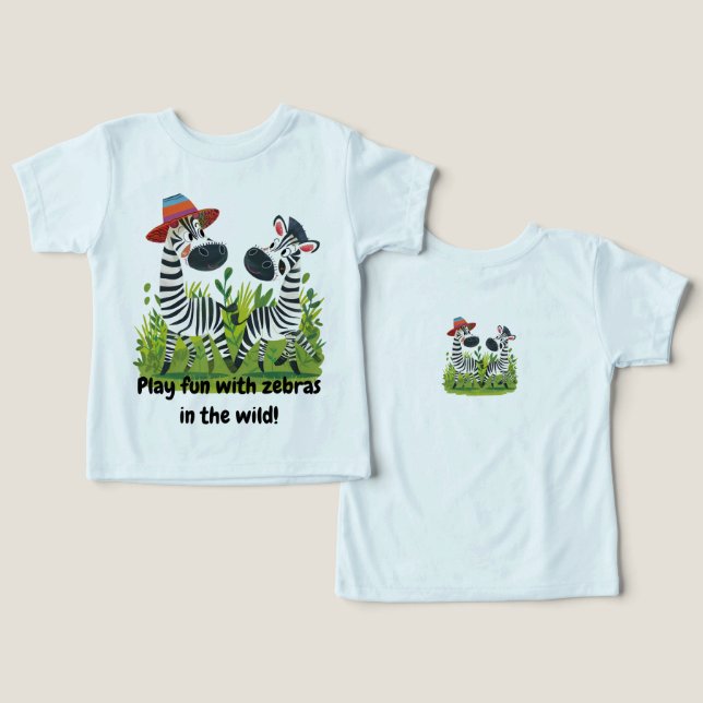 Camiseta Gêmeos Zebra no Nome Selvagem e Personalizado (Design Frente e Verso)