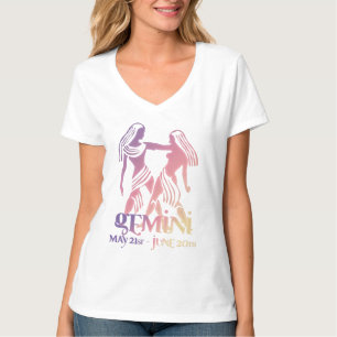 Camiseta Gemini, a Astrologia Gêmea, Zodiac Roxo e Rosa
