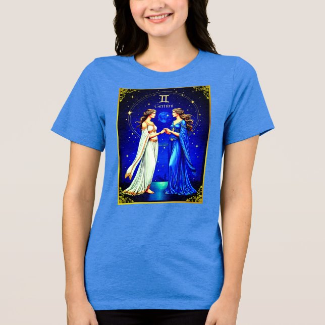 Camiseta Gemini gêmeos sob um céu estrelado (Frente)