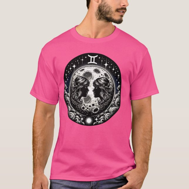 Camiseta Gemini Gemini - Sinal De Astrologia Da Lua Com Fa  (Frente)