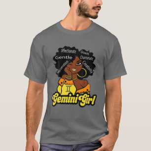 Camiseta Gemini Girl Afro Girl Zodiac Marca Presente de Ani
