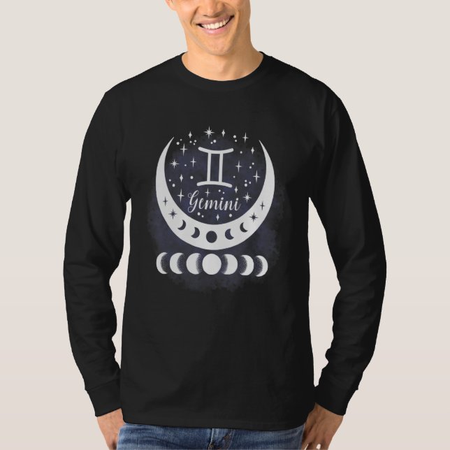Camiseta Gemini Moon Phase Water Zodiac Sinal Horoscope Per (Frente)