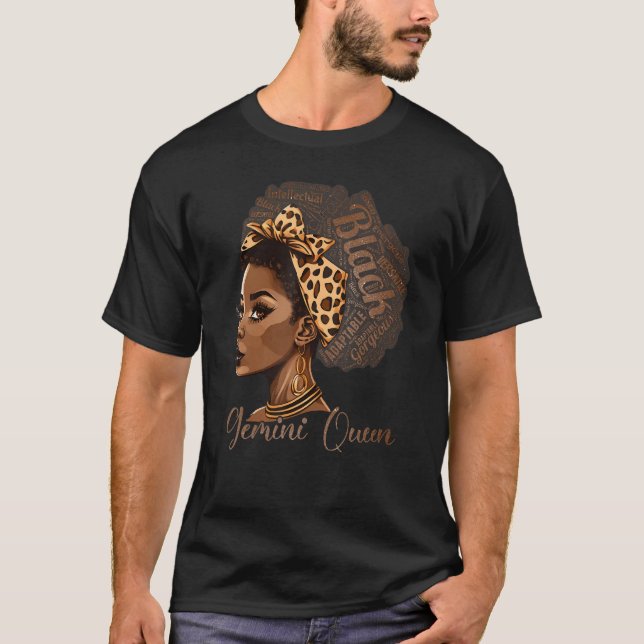 Camiseta Gemini Queen Leopard Afro Melanin Zodiac Horoscope (Frente)