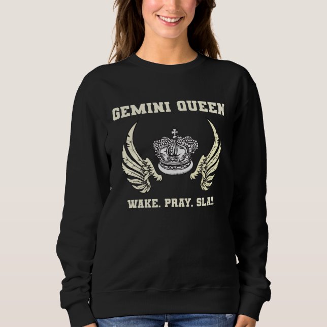 Camiseta Gemini Queen Wake Pray Slay Women Zodiac Astrology (Frente)