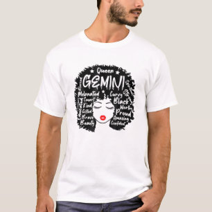 Camiseta Gemini Queen Zodiac Afro Hair Style Personalidade