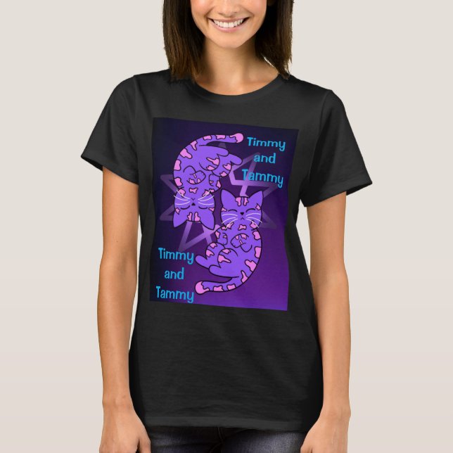 Camiseta Gemini Retro Neon Kittens Roxo Personalizável (Frente)