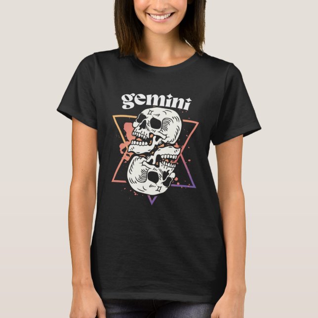 Camiseta Gemini Witchcraft Zodiac Signs Skull Constellation (Frente)