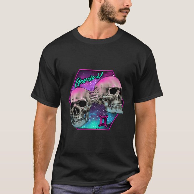 Camiseta Gemini Witchcraft Zodiac Sinaliza Crânio de Arte C (Frente)