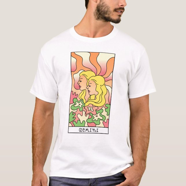 Camiseta Gemini Zodiac - Sinal Abstrato Art Vintage (Frente)