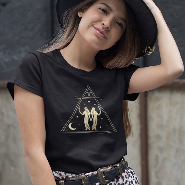 Camiseta Gemini Zodiac - Sinal de Elemento de Ar em Dourado (Criador carregado)