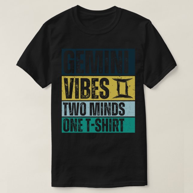 Camiseta Gemini Zodiac Sinal Gemini Viba duas mentes (Frente do Design)