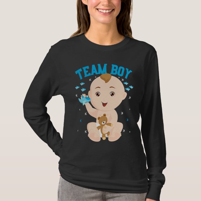 Camiseta Gender Announcement  Team Boy Baby Party Reveal Pr (Frente)
