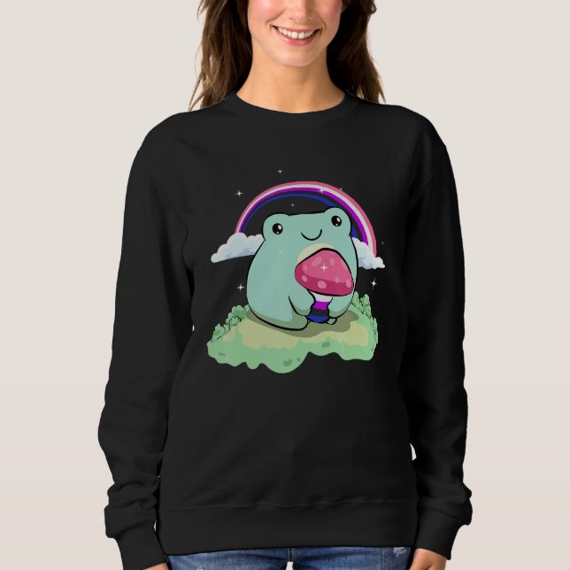 Camiseta Gender Fluid Pride Flag Cute Frog Mushroom Subtle  (Frente)