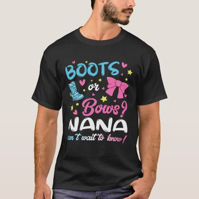 Camiseta Gender Reveal Boots or Bows Nana Matching Baby Par (Frente)