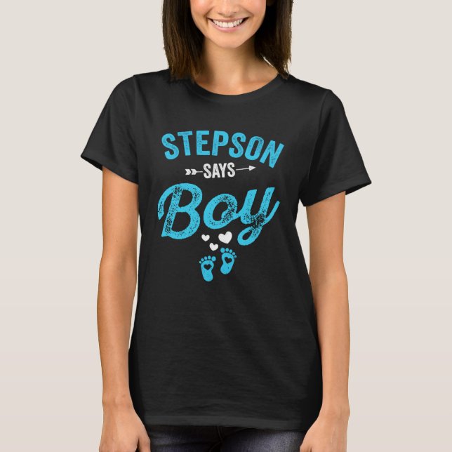 Camiseta Gender reveal Stepson Says Boy Matching Baby Party (Frente)