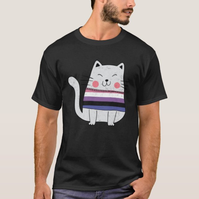 Camiseta Genderfluid Flag LGBTQ Cats Pride Cat (Frente)