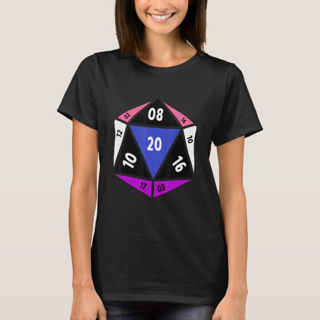 Camiseta Genderfluido D20 Dice Orgulho Arco-Íris Não-binári (Frente)