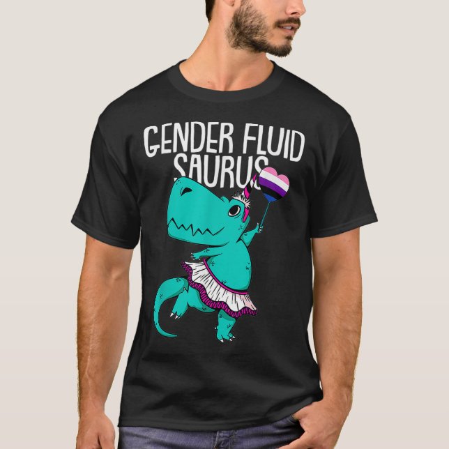 Camiseta Genderfluidsaurus LGBTQ Funny TRex Orn Orgulho A (Frente)