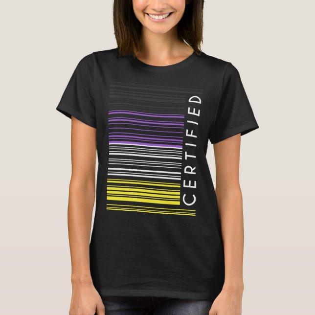 Camiseta Genderqueer de Código de Barras de Sinalizador Não (Frente)