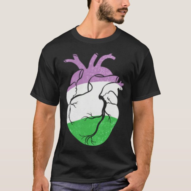 Camiseta Genderqueer Pride Heart Flag (Frente)
