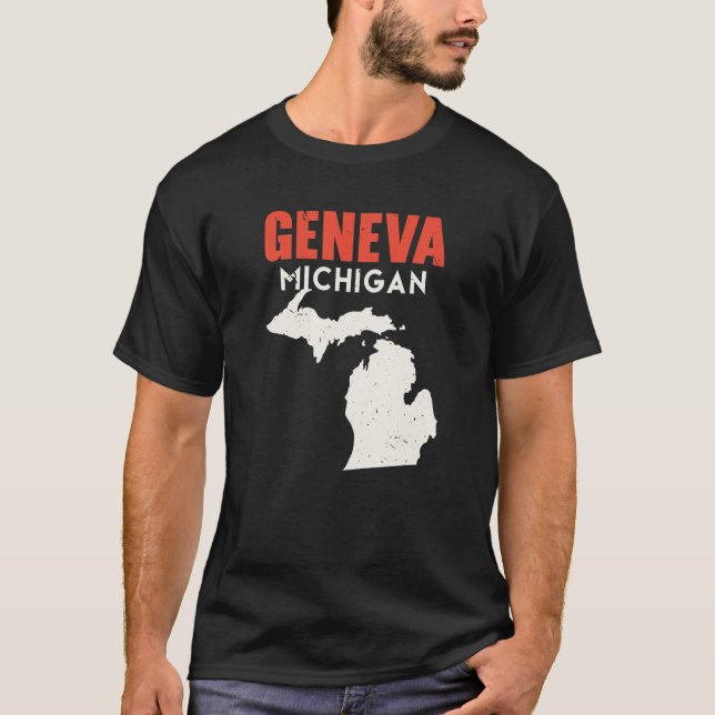 Camiseta Genebra Michigan EUA Estado América Viagem Michiga (Frente)