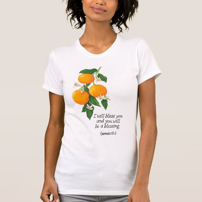 Camiseta Gênesis da Fruta laranja 12:2 (Frente)