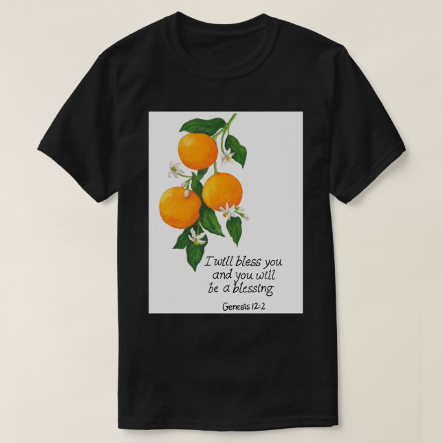 Camiseta Gênesis da Fruta laranja 12:2 (Frente do Design)
