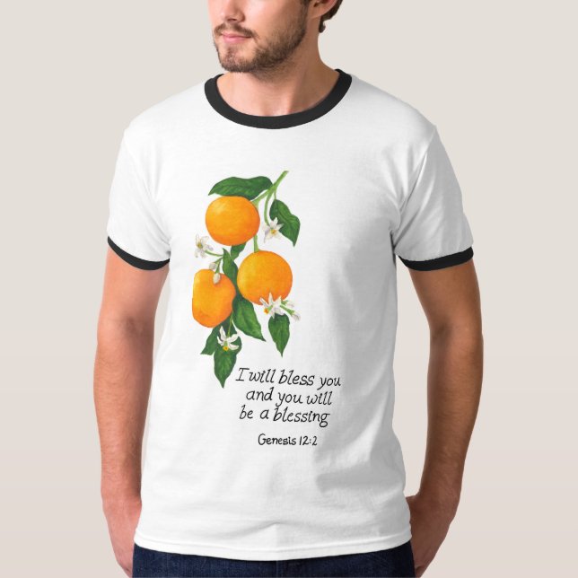 Camiseta Gênesis da Fruta laranja 12:2 (Frente)