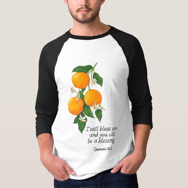 Camiseta Gênesis da Fruta laranja 12:2 (Frente)