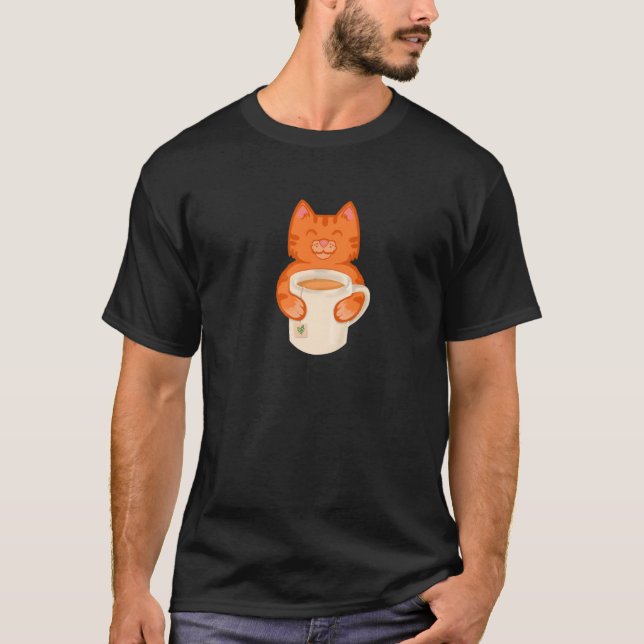 Camiseta Gengibre Com Mug De Chá Grande Para Gato E Lover D (Frente)