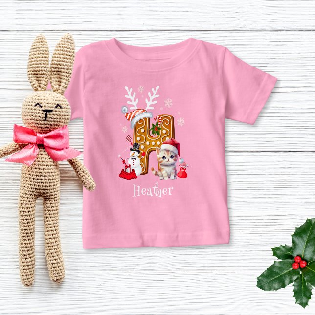 Camiseta Gengibre de Natal da Família Bonita Alphabet H Gir (Criador carregado)