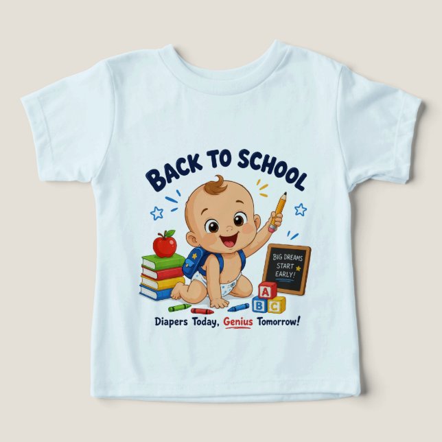 Camiseta Gênio Bebê de Volta à Escola (Design frontal)