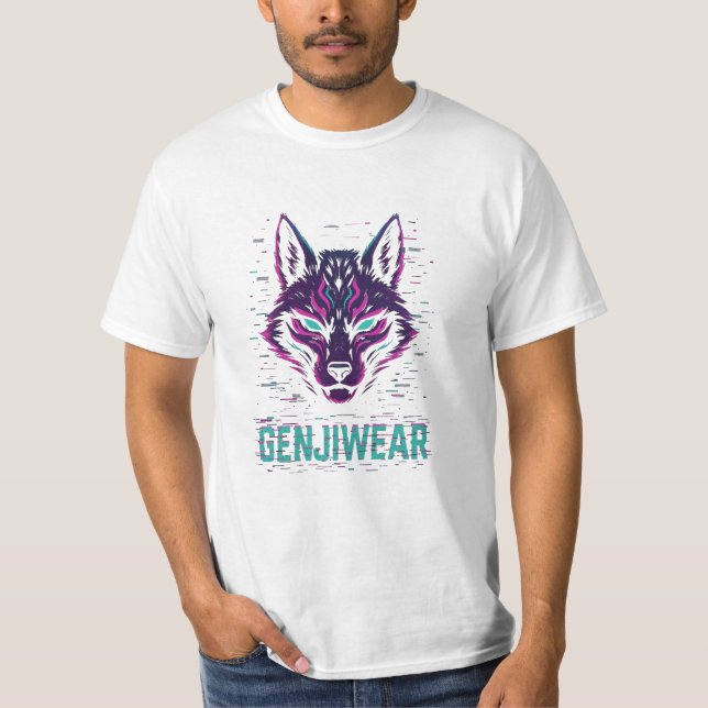 Camiseta Genjiwear Cyber Kitsune – Neon Fox Spirit Glitch T (Frente)
