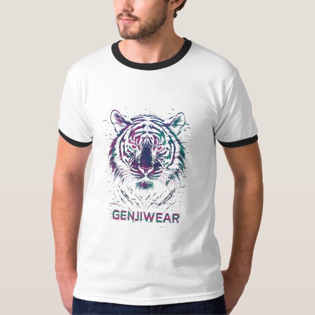 Camiseta Genjiwear Glitch Tiger – Neon Cyber Beast Streetwe (Frente)