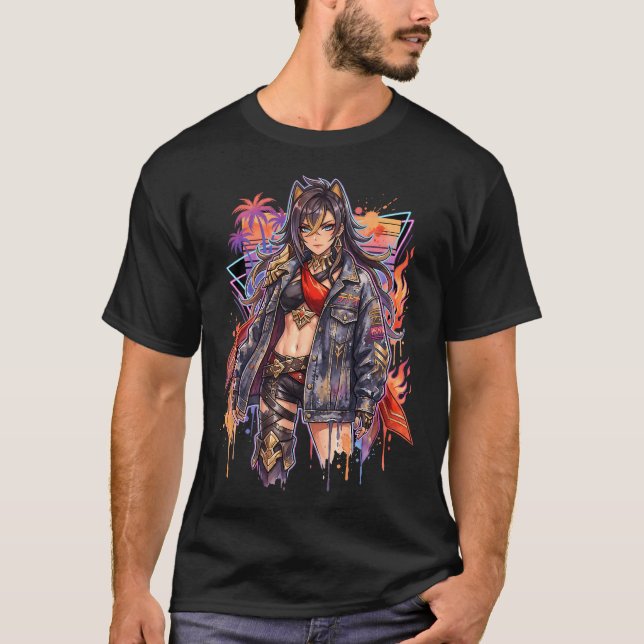 Camiseta Genshin Dehya Chama Eremita Vaporwave Retro P (Frente)