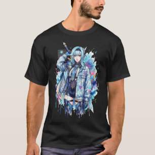 Camiseta Genshin Impact Eula Vaporwave Neon Texto Japonês O