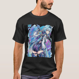 Camiseta Genshin Impact Eula Vaporwave Neon Texto Japonês O