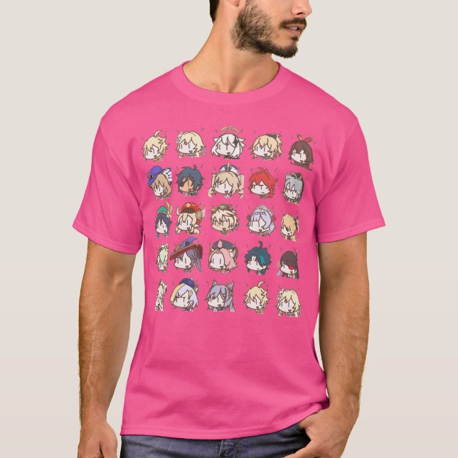 Camiseta Genshin Impact Kawaii Chibi Nerdy Characters Class (Frente)