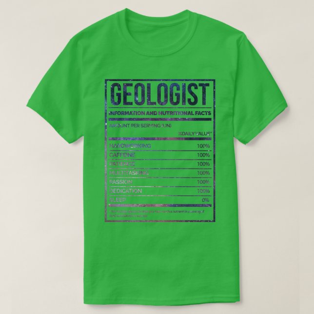 Camiseta Geólogo Engraçado Geologia Rótulo de Nutrição (Frente do Design)
