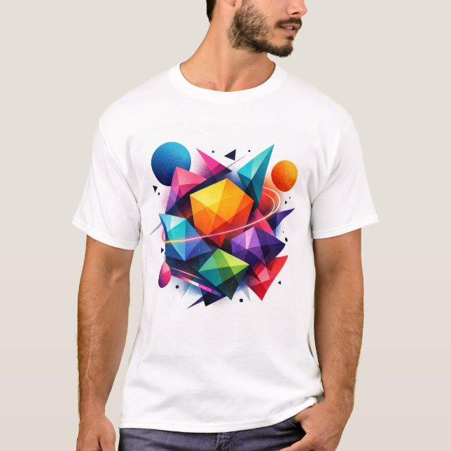 Camiseta Geometria cósmica em cores vibrantes (Frente)
