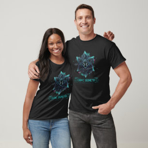 Camiseta Geometria Cósmica Futurista Estilo Sagrado Escuro