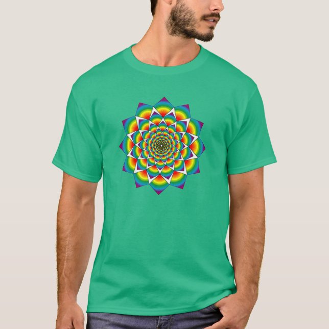 Camiseta Geometria sagrado - mandala do arco-íris (Frente)
