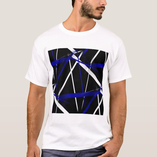 Camiseta Geometria Urbana Preto Branco Azul Real (Frente)