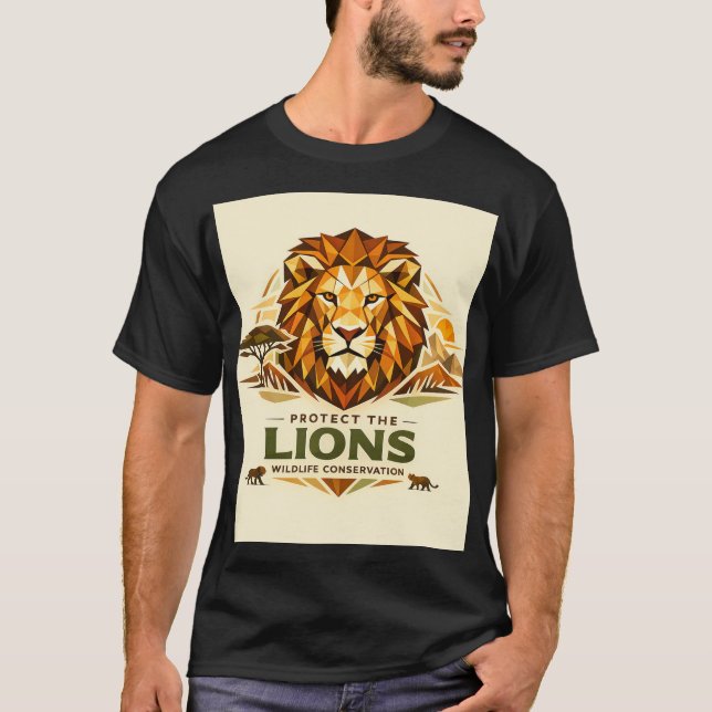 Camiseta Geometric Lion: Protect the Wild (Frente)