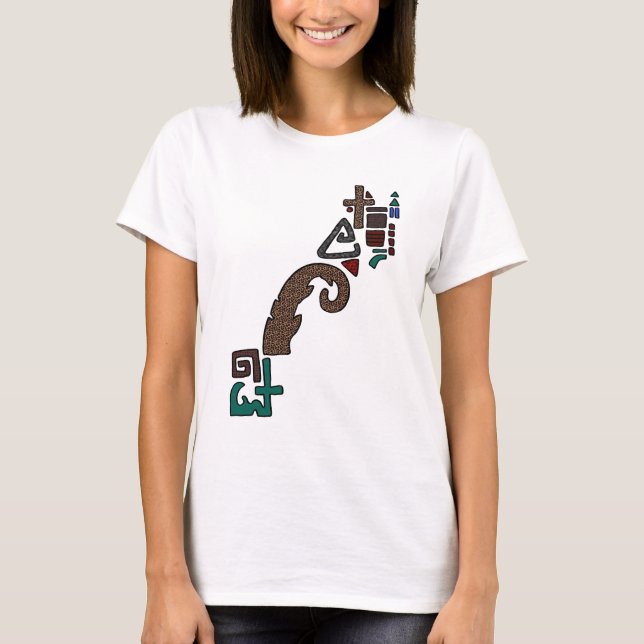 Camiseta Geométrica Assimétrica com Estampa de Leo (Frente)