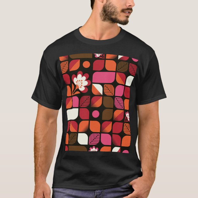Camiseta Geométrico Folhas Flores Sem Costura (Frente)