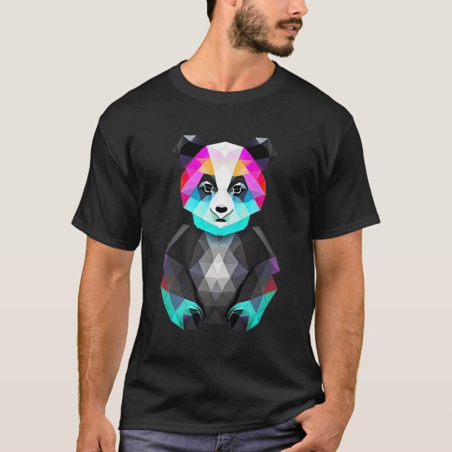 Camiseta Geométrico Panda Colorida Poligonal (Frente)