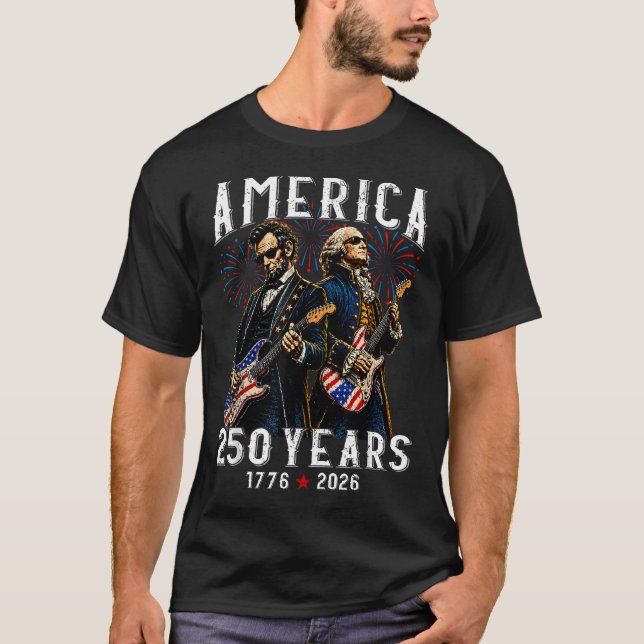 Camiseta George Washington Abe Lincoln Tocando Violão (Frente)