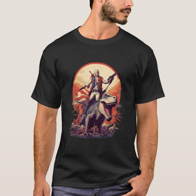 Camiseta George Washington sobre um dinossauro no Indepe de (Frente)